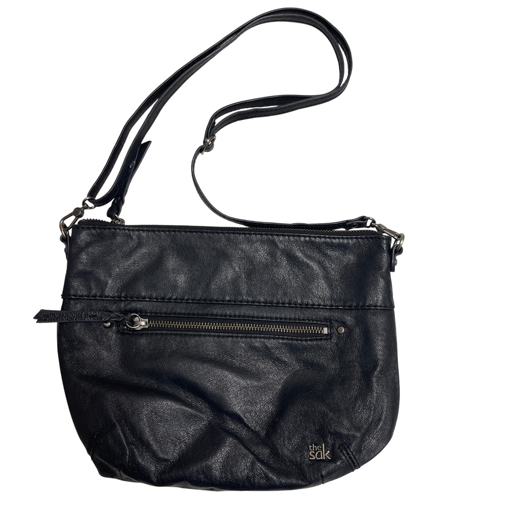 The Sak Oleta‎ Black Genuine Leather Crossbody Purse Bag Adjustable Strap Boho